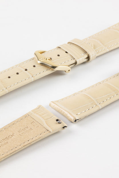 Hirsch DUKE Quick-Release Alligator Embossed Leather Watch Strap in BEIGE