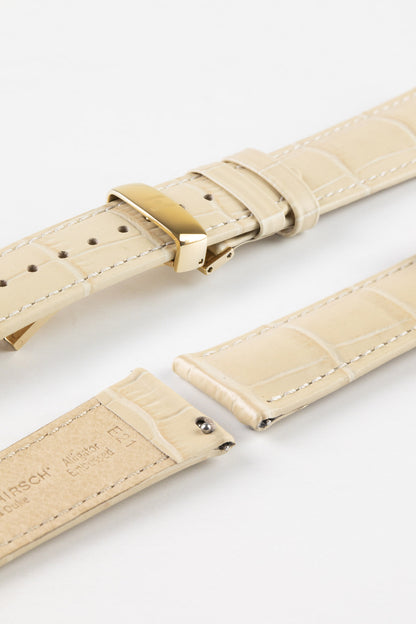 Hirsch DUKE Quick-Release Alligator Embossed Leather Watch Strap in BEIGE