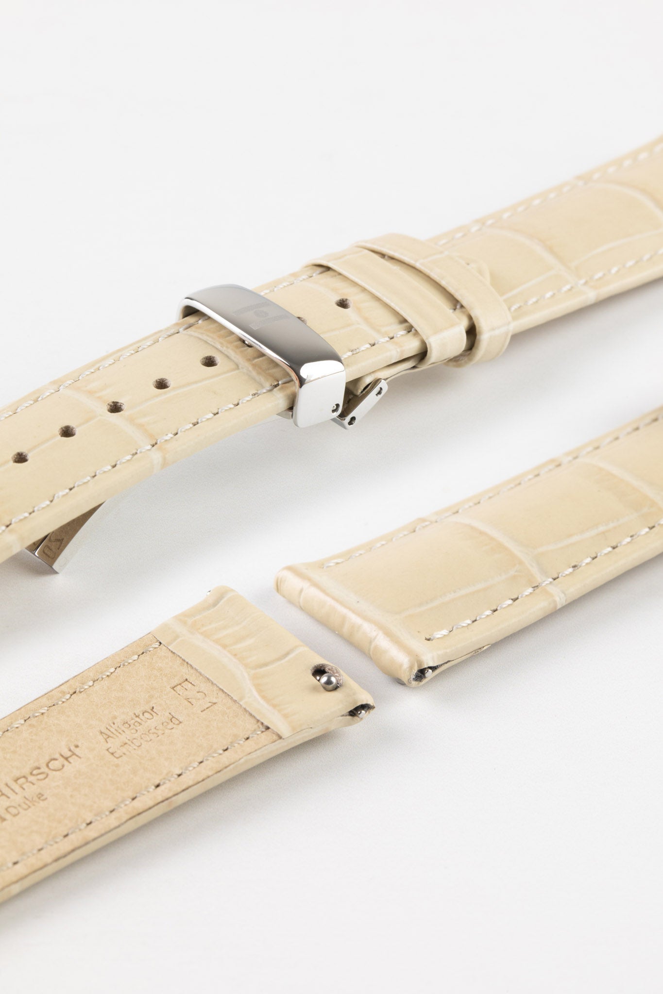 Hirsch DUKE Quick-Release Alligator Embossed Leather Watch Strap in BEIGE