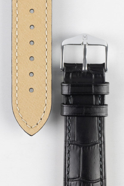 Hirsch DUKE Quick-Release Alligator Embossed Leather Watch Strap in BLACK