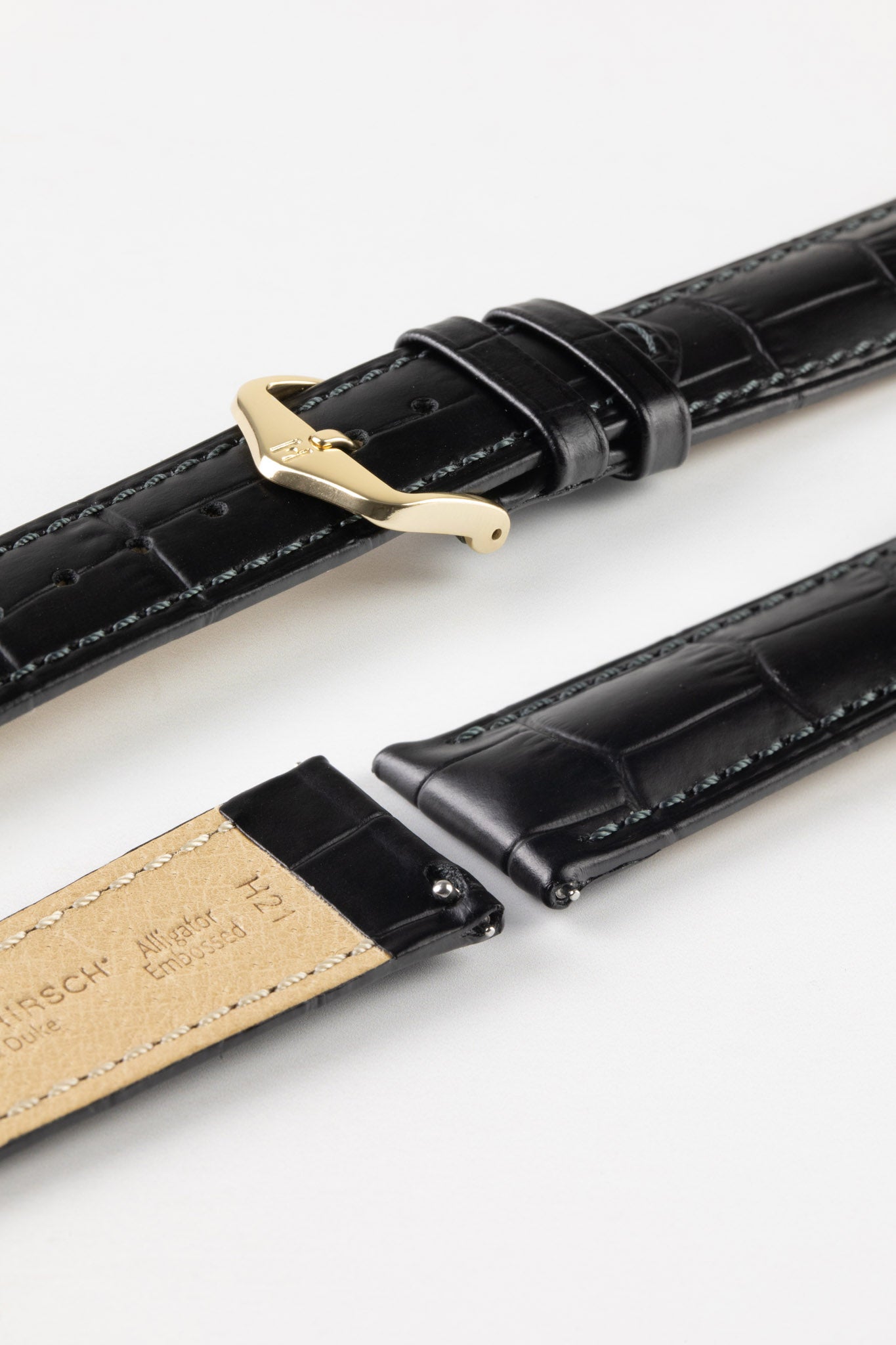 Hirsch Duke Alligator-Design Leather Watch Strap