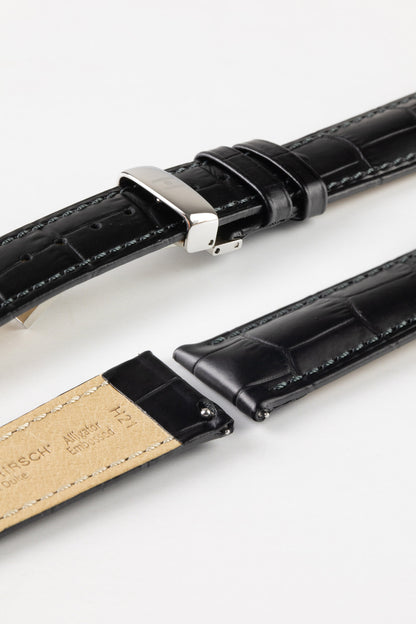 Hirsch DUKE Quick-Release Alligator Embossed Leather Watch Strap in BLACK