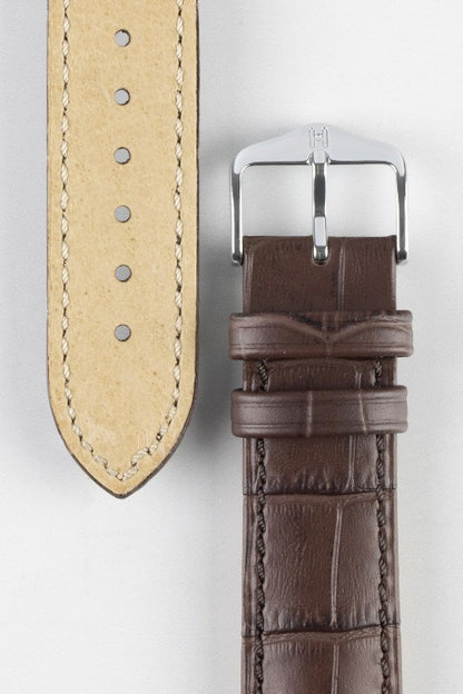 Hirsch DUKE Quick-Release Alligator Embossed Leather Watch Strap in BROWN