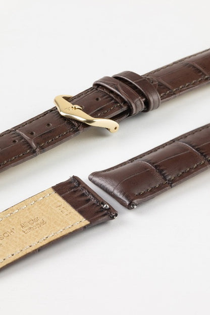 Hirsch DUKE Quick-Release Alligator Embossed Leather Watch Strap in BROWN