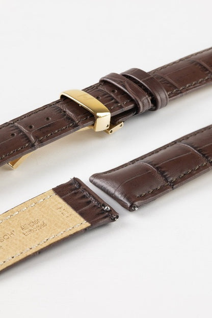 Hirsch DUKE Quick-Release Alligator Embossed Leather Watch Strap in BROWN