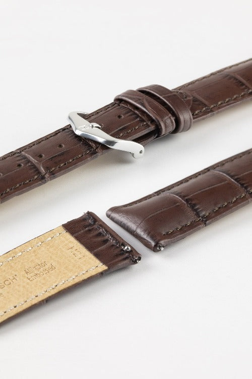 Hirsch DUKE Quick-Release Alligator Embossed Leather Watch Strap in BROWN