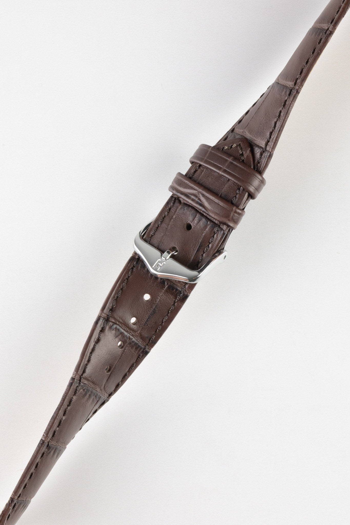 Hirsch DUKE Open Ended Alligator Embossed Leather Watch Strap in BROWN