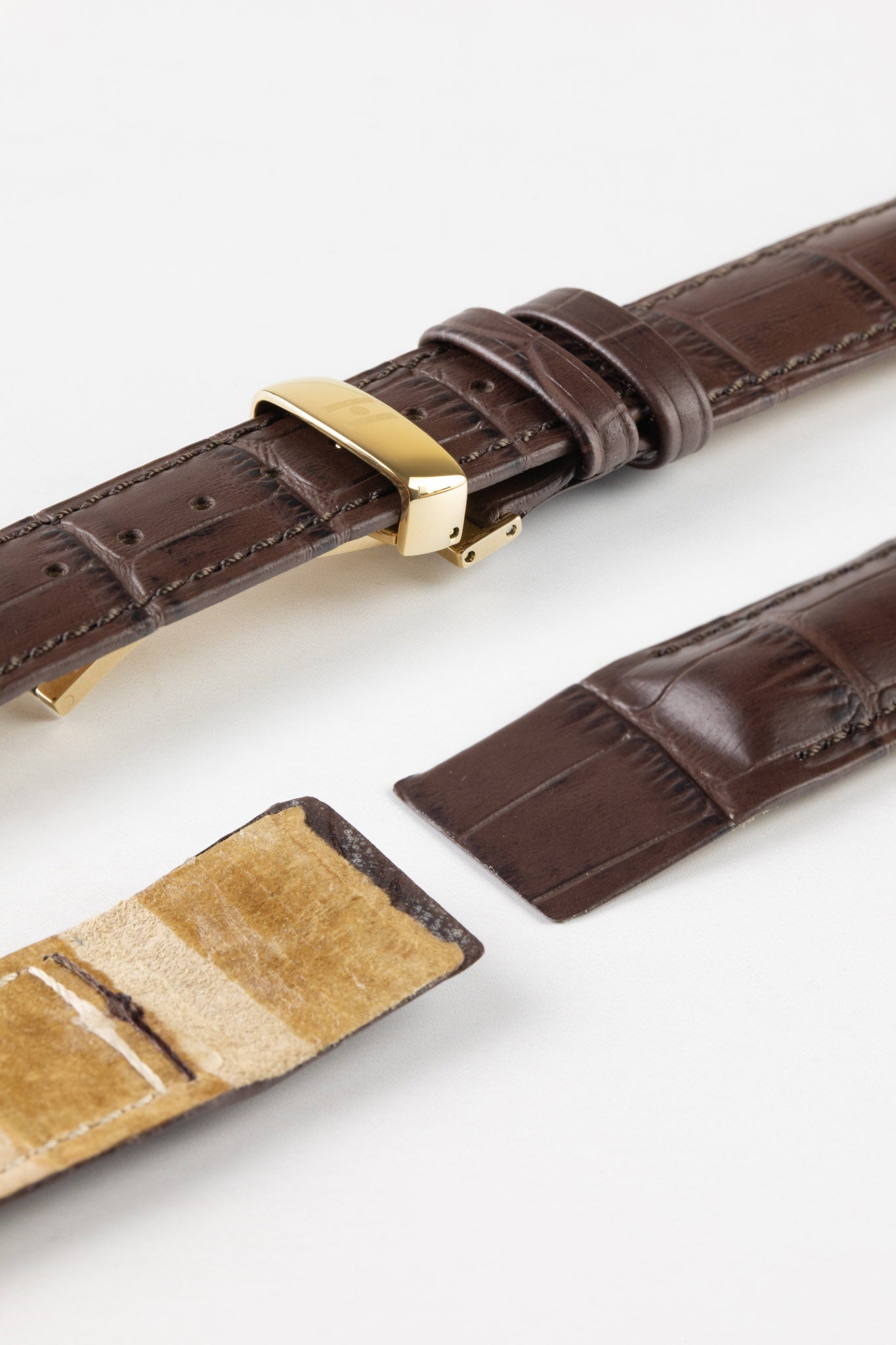 Hirsch DUKE Open Ended Alligator Embossed Leather Watch Strap in BROWN