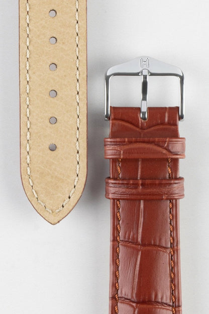 Hirsch DUKE Quick-Release Alligator Embossed Leather Watch Strap in GOLD BROWN