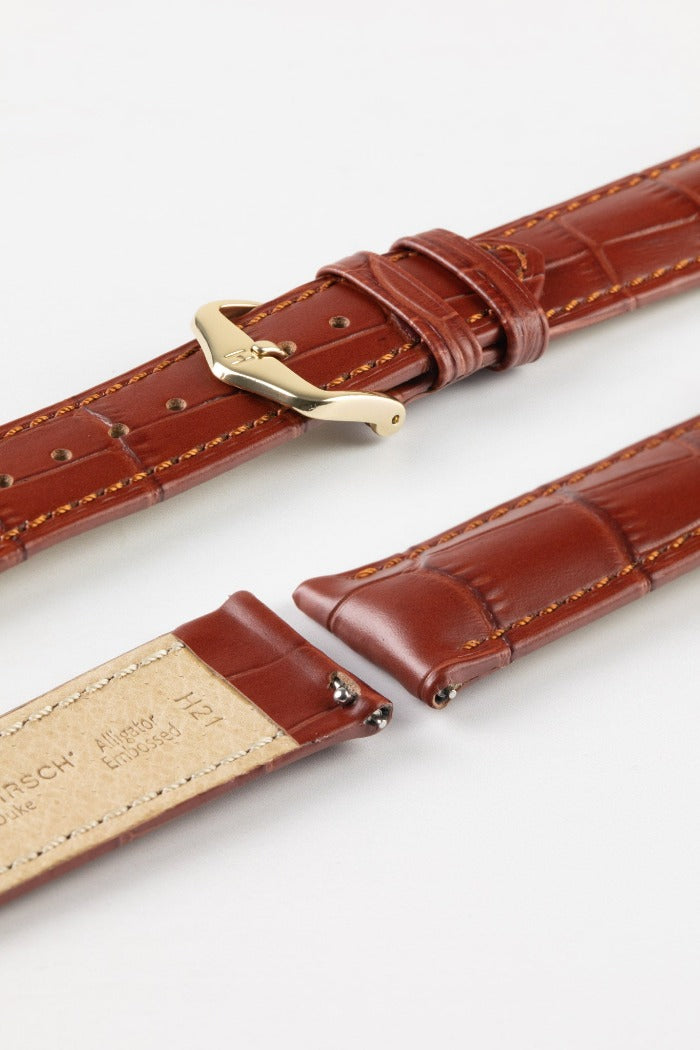 Hirsch DUKE Quick-Release Alligator Embossed Leather Watch Strap in GOLD BROWN