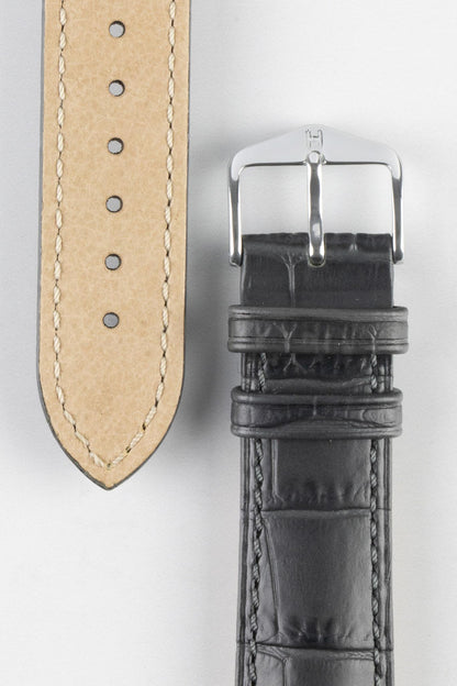 Hirsch DUKE Quick-Release Alligator Embossed Leather Watch Strap in GREY