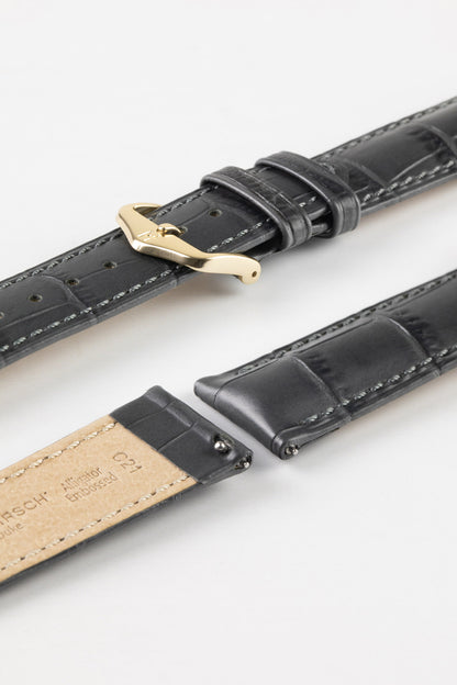 Hirsch DUKE Quick-Release Alligator Embossed Leather Watch Strap in GREY