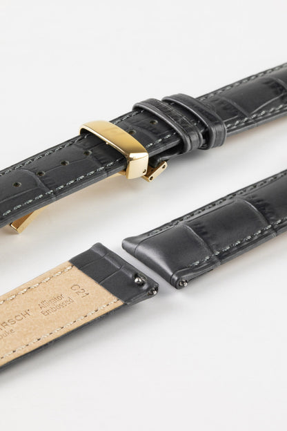 Hirsch DUKE Quick-Release Alligator Embossed Leather Watch Strap in GREY