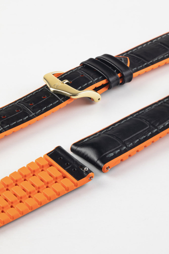 black and orange watch strap (gold buckle)