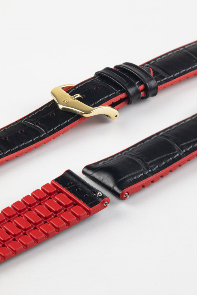black and red watch strap (gold buckle)