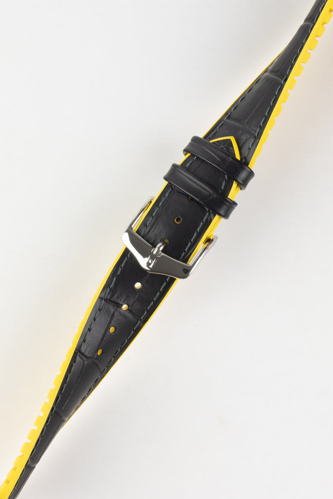 black and yellow watch strap (fastened)