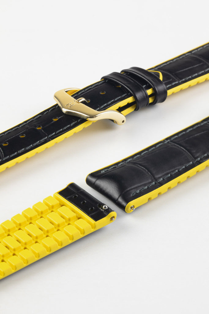 black and yellow watch strap (gold buckle)