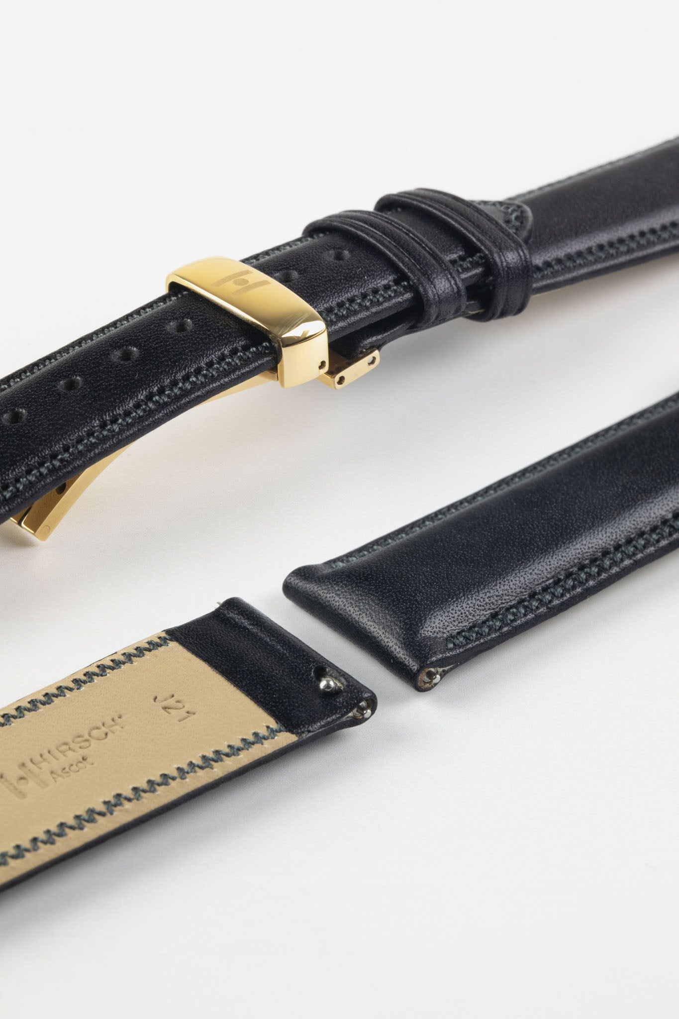 Hirsch ASCOT English Leather Watch Strap in BLACK