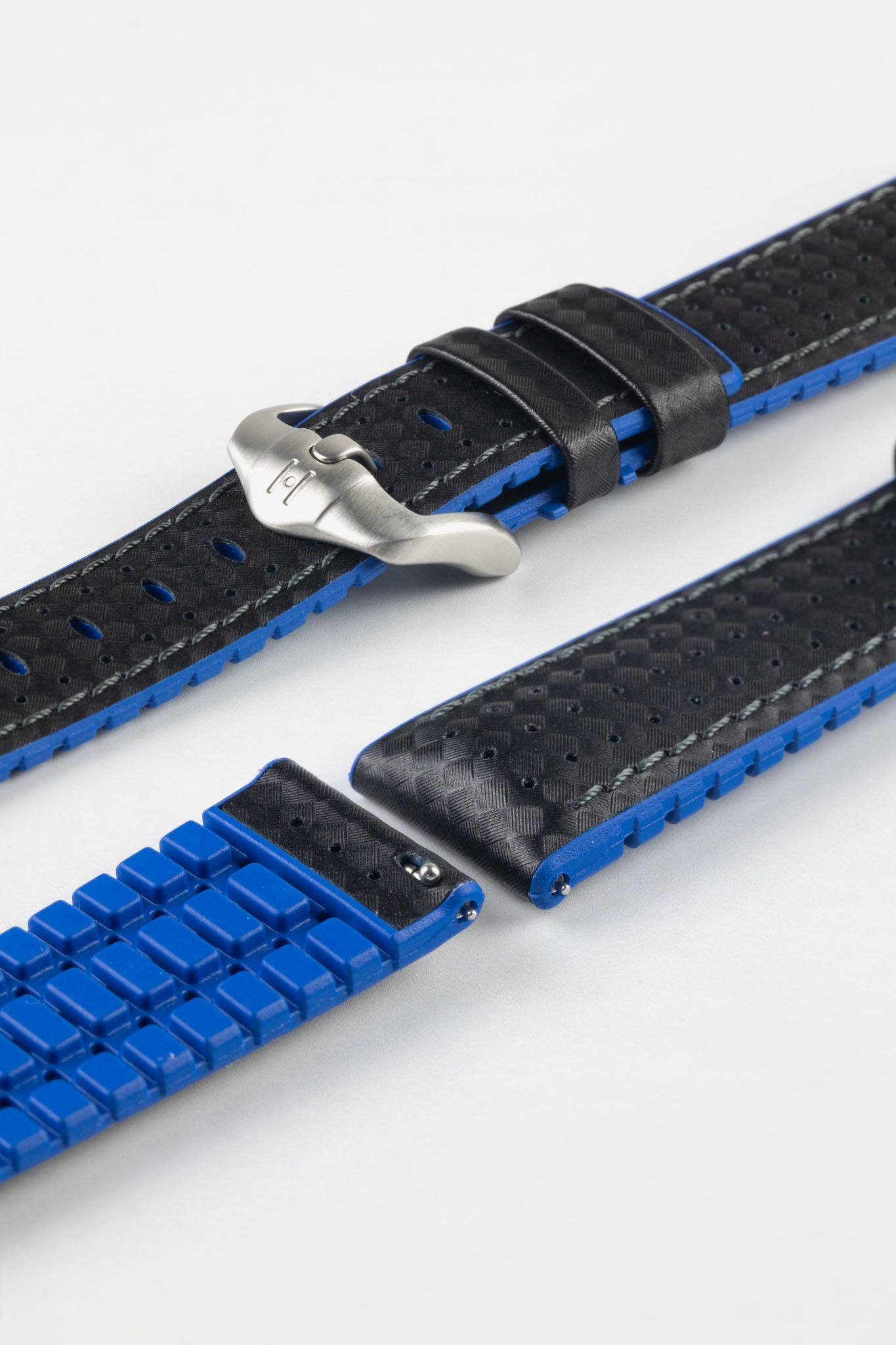 Hirsch AYRTON Carbon Embossed Performance Watch Strap in BLACK / BLUE