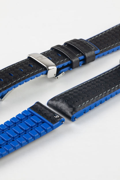 Hirsch AYRTON Carbon Embossed Performance Watch Strap in BLACK / BLUE