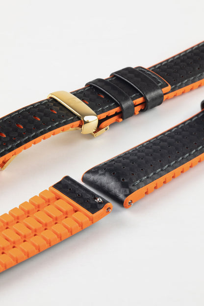 Hirsch AYRTON Carbon Embossed Performance Watch Strap in BLACK / ORANGE