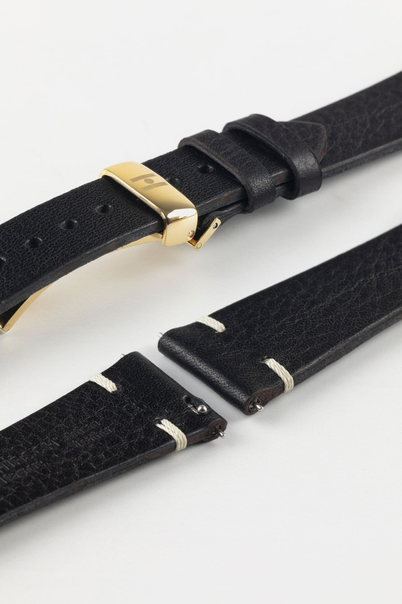 black vintage leather watch strap