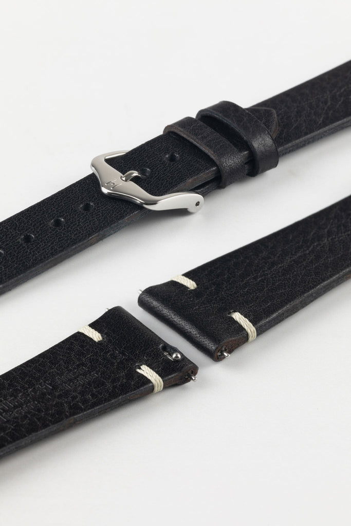 black vintage leather watch strap