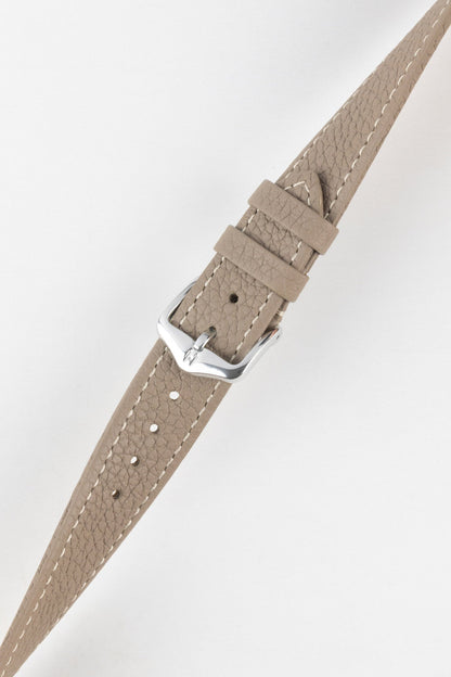 Taupe Hirsch Bologna watch strap stretched and twisted showing flexibility 