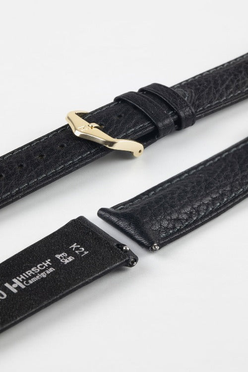 Hirsch CAMELGRAIN No Allergy Leather Watch Strap in BLACK