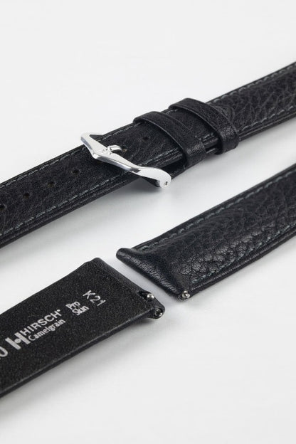 Hirsch CAMELGRAIN No Allergy Leather Watch Strap in BLACK