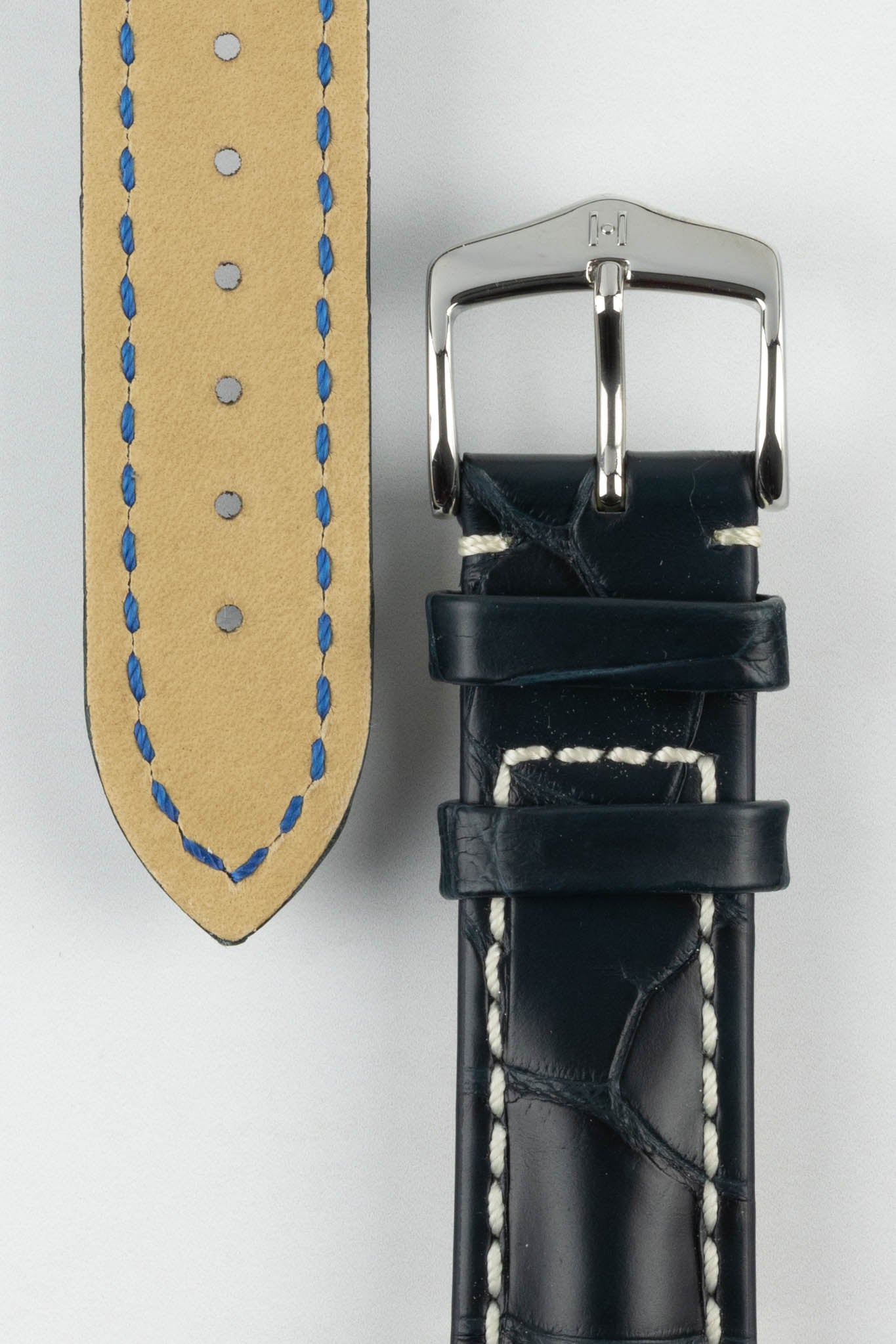 Hirsch CAPITANO Padded Alligator Leather Water-Resistant Watch Strap in BLUE