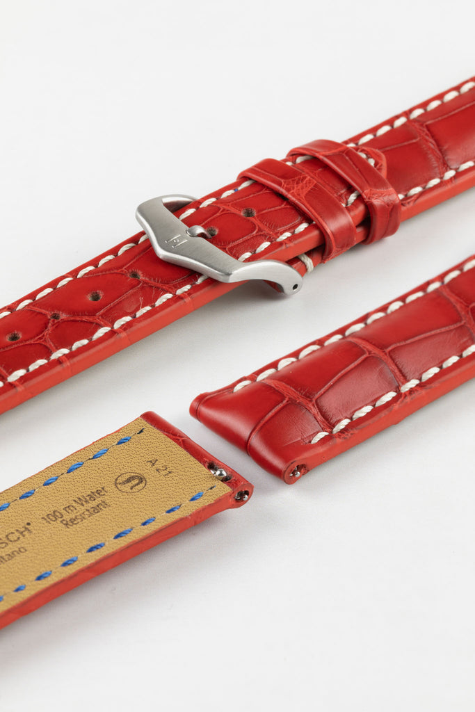 red alligator leather watch strap 
