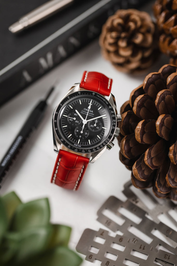 red alligator leather watch strap 
