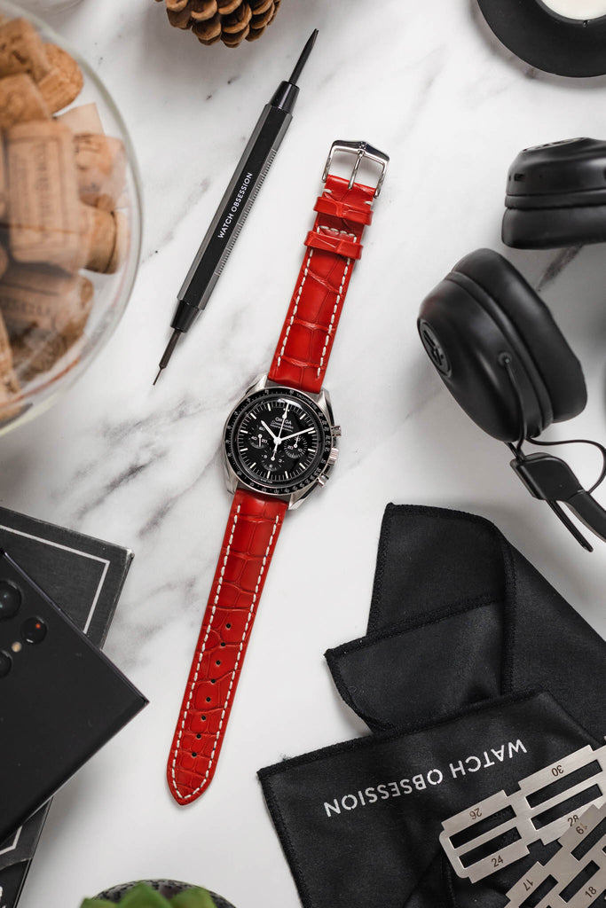 red alligator leather watch strap 