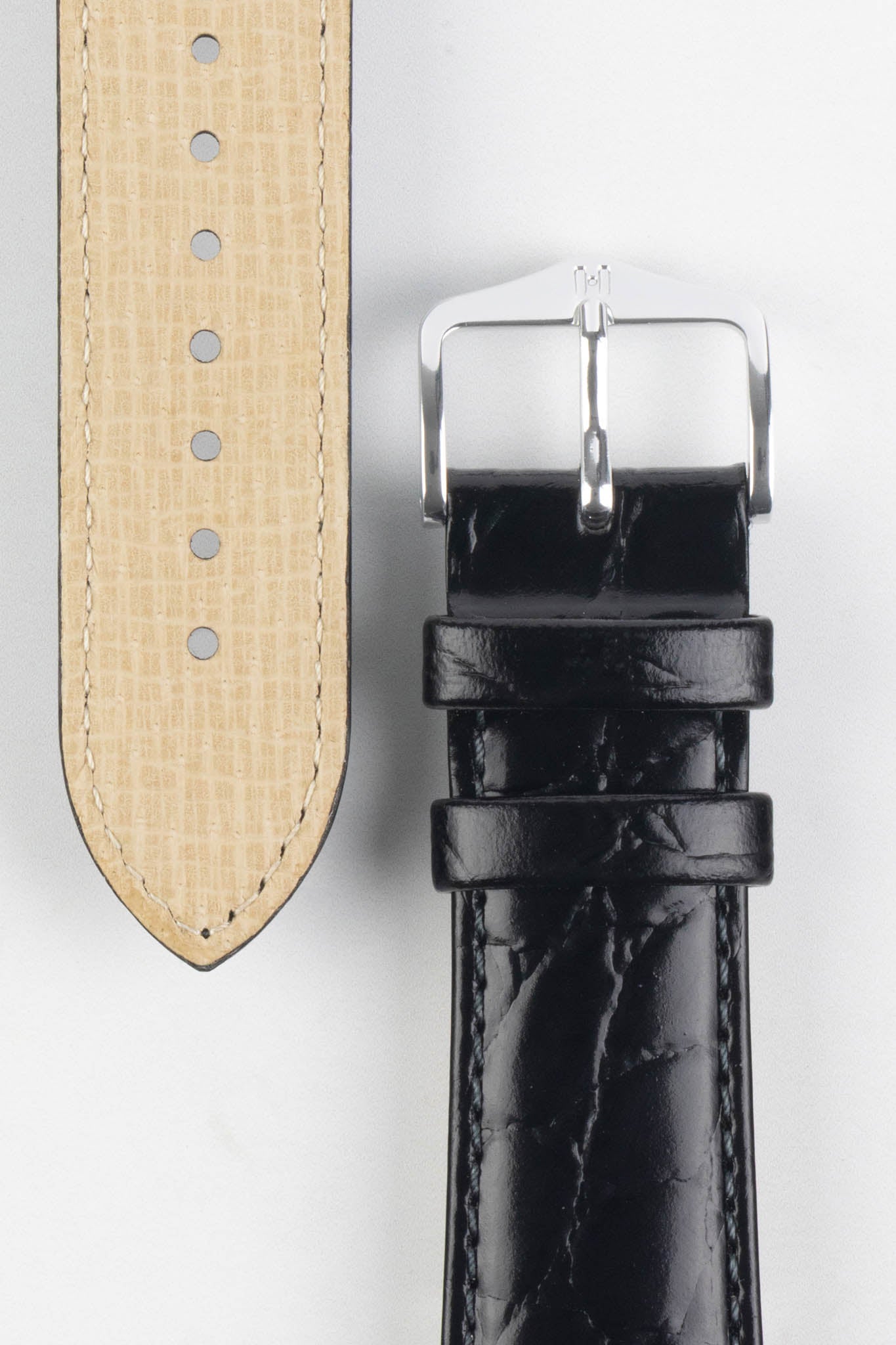 Hirsch CROCOGRAIN Crocodile Embossed Leather Watch Strap in BLACK