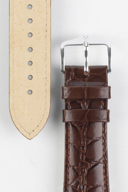 Hirsch CROCOGRAIN Crocodile Embossed Leather Watch Strap in BROWN