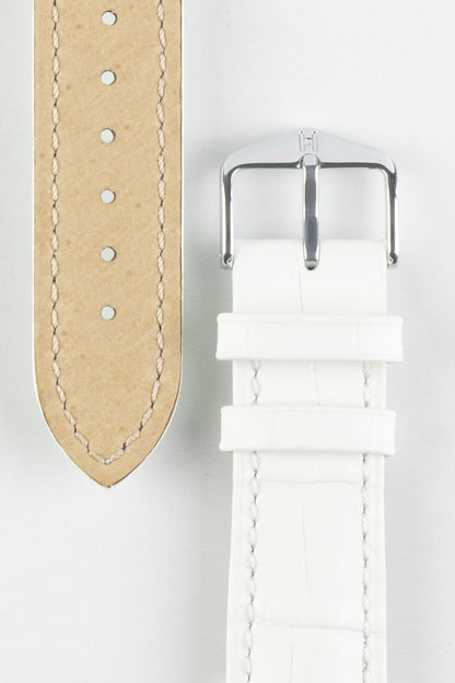 Hirsch DUKE Alligator Embossed Leather Watch Strap in WHITE