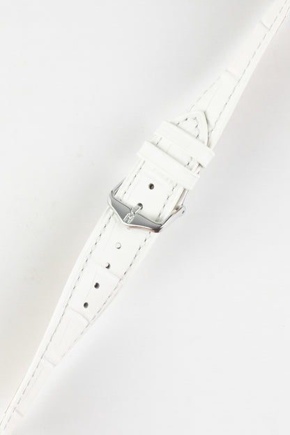 Hirsch DUKE Alligator Embossed Leather Watch Strap in WHITE