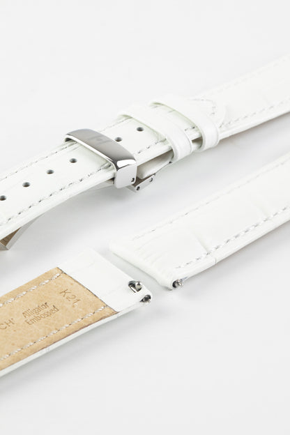 Hirsch DUKE Alligator Embossed Leather Watch Strap in WHITE