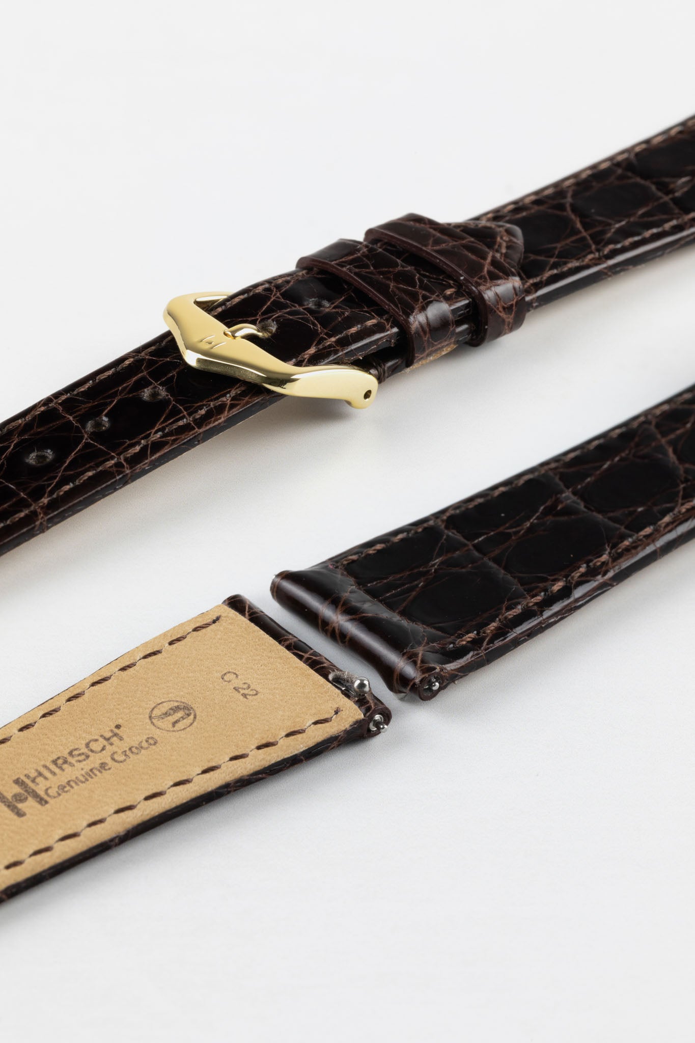 Hirsch GENUINE CROCO Shiny Crocodile Leather Watch Strap in BROWN