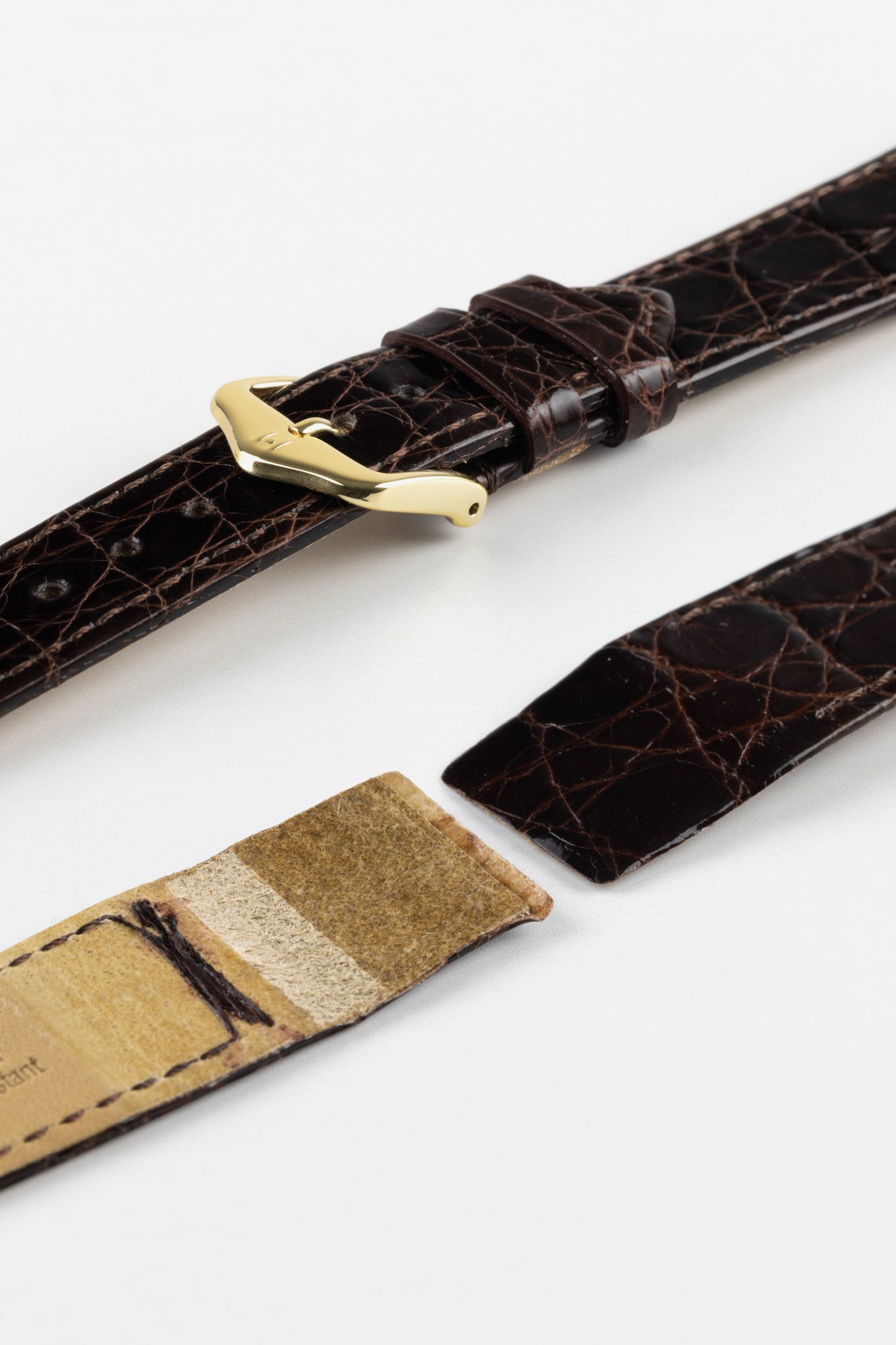 Hirsch GENUINE CROCO Open-Ended Crocodile Leather Watch Strap in BROWN