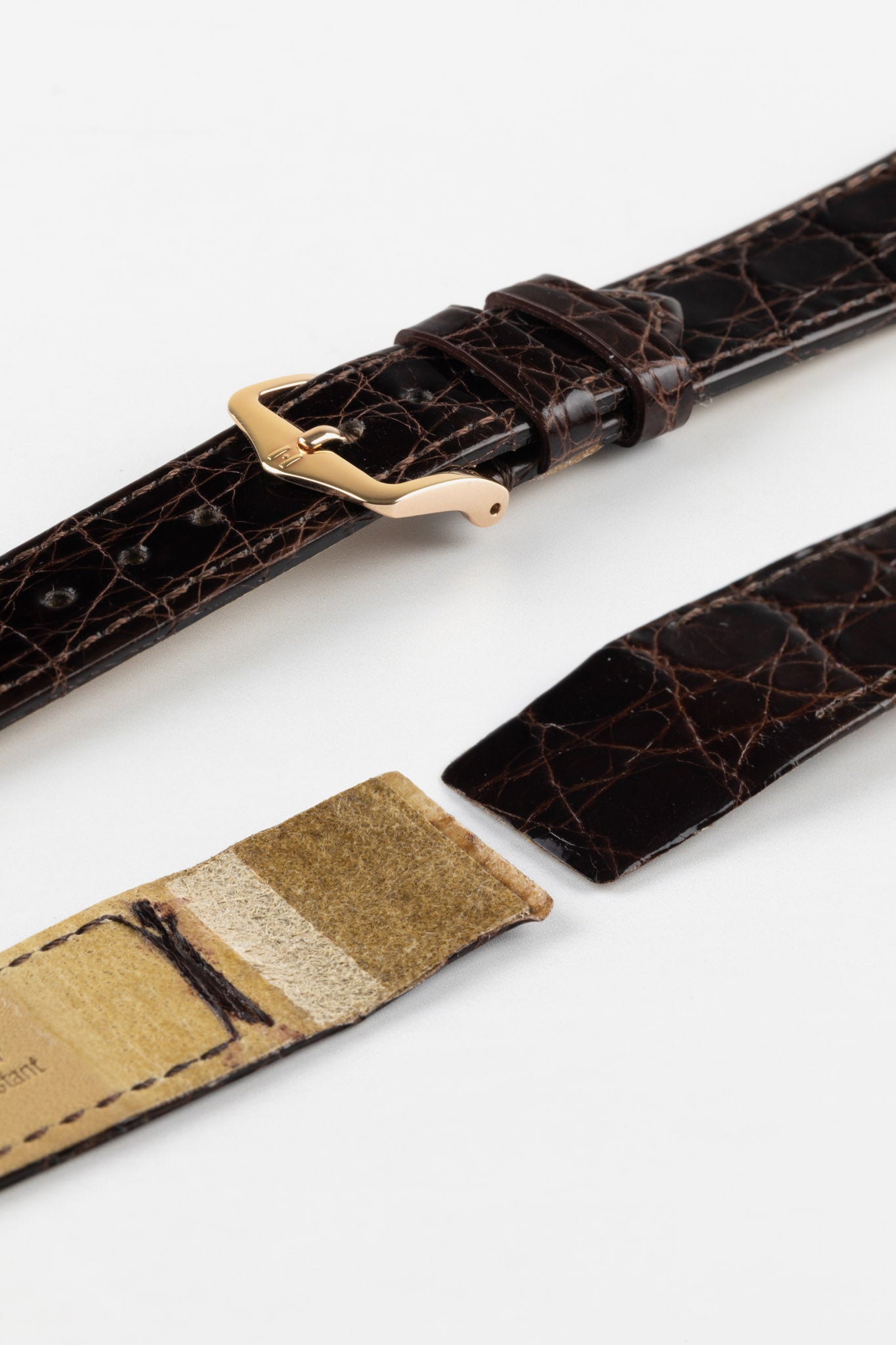 Hirsch GENUINE CROCO Open-Ended Crocodile Leather Watch Strap in BROWN