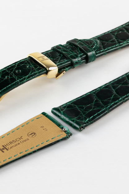 Hirsch GENUINE CROCO Shiny Crocodile Leather Watch Strap in GREEN