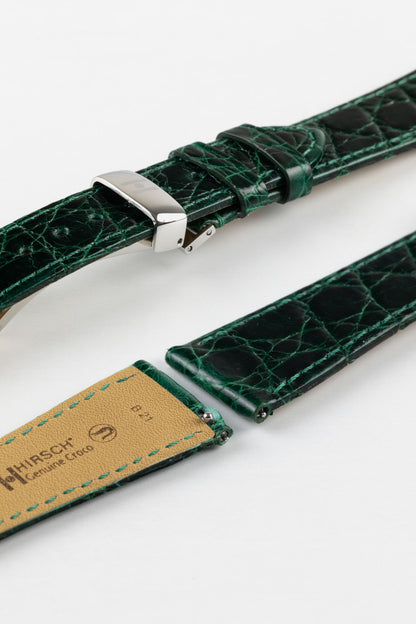 Hirsch GENUINE CROCO Shiny Crocodile Leather Watch Strap in GREEN