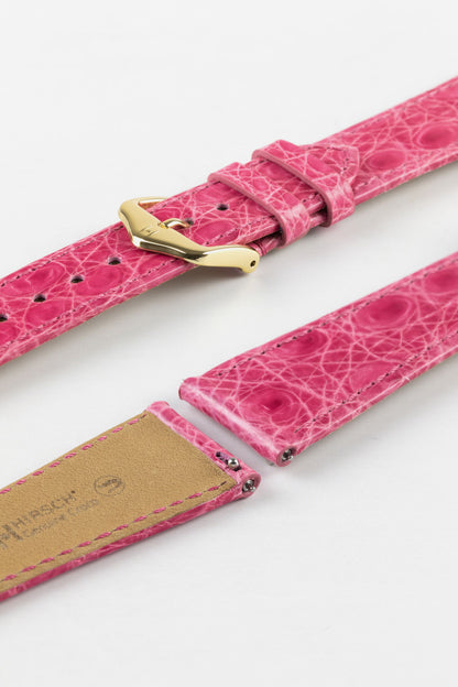Hirsch GENUINE CROCO Shiny Crocodile Leather Watch Strap in PINK