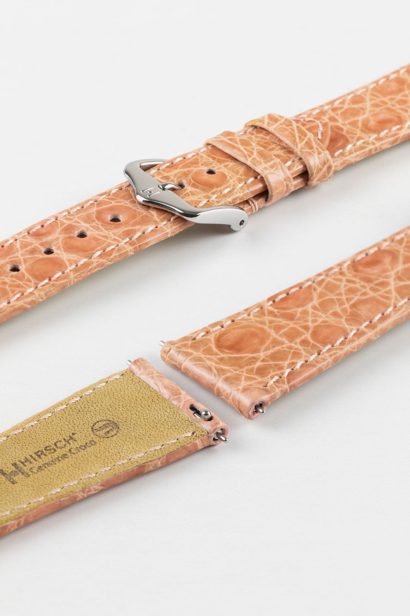 Hirsch GENUINE CROCO Shiny Crocodile Leather Watch Strap in ROSA