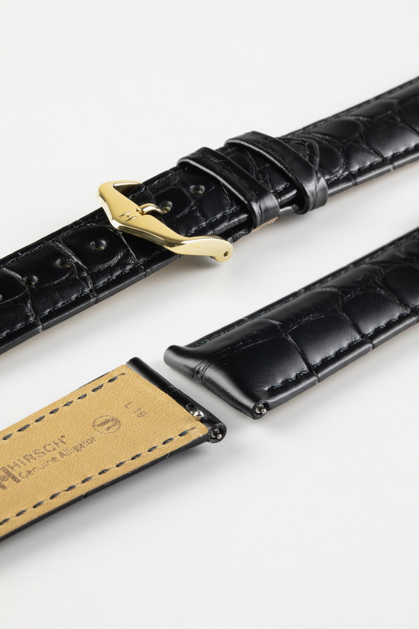 Hirsch GENUINE ALLIGATOR Louisiana Alligator Quick-Release Watch Strap in BLACK