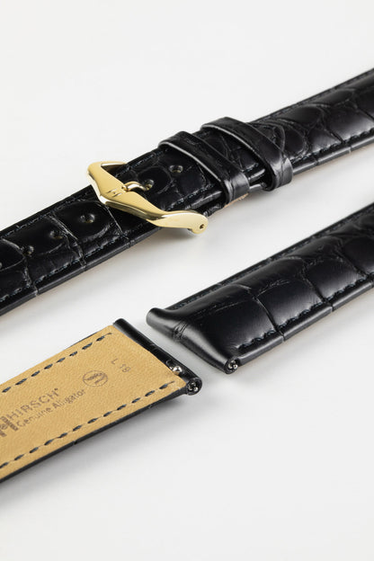 Hirsch GENUINE ALLIGATOR Louisiana Alligator Quick-Release Watch Strap in BLACK