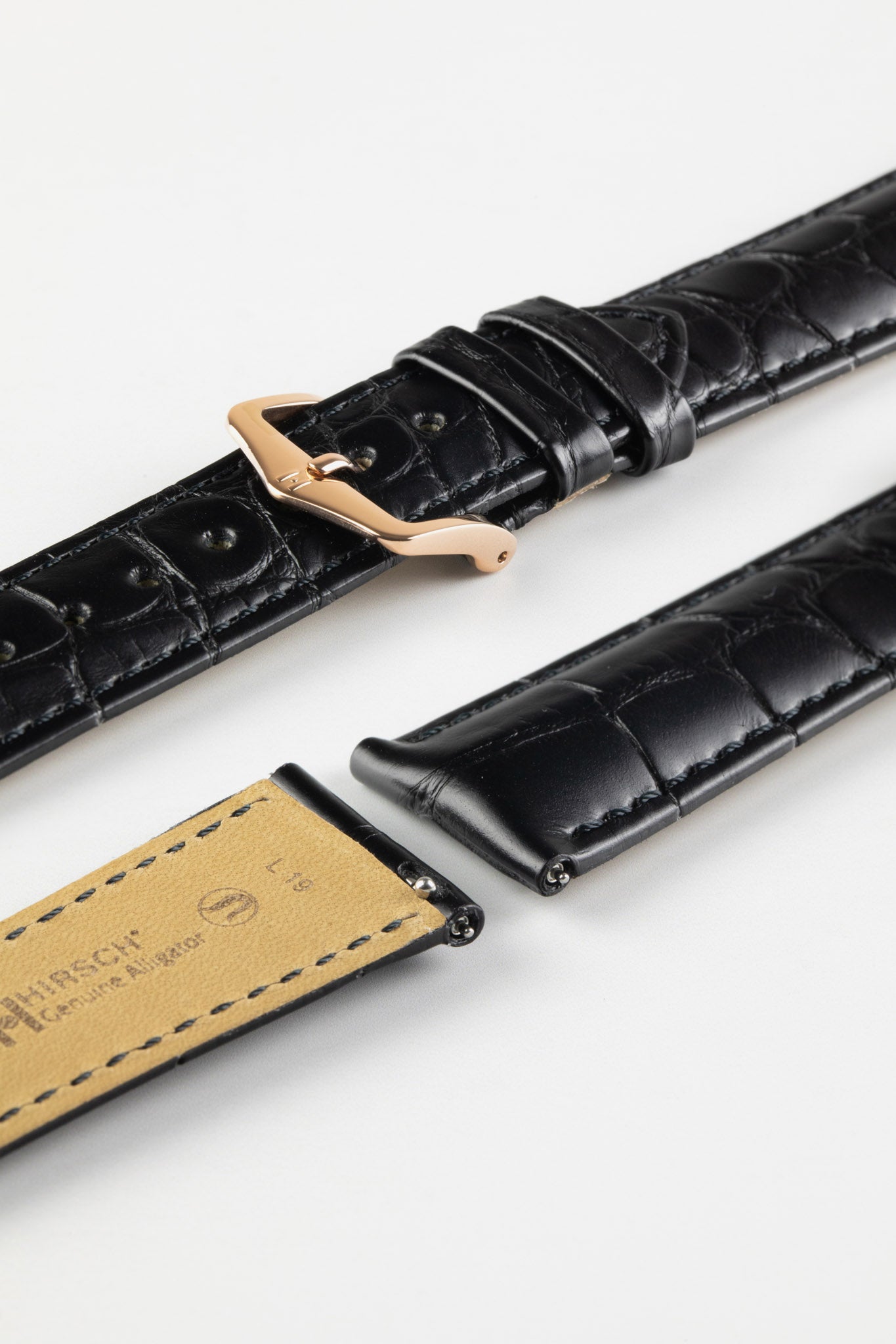Hirsch GENUINE ALLIGATOR Louisiana Alligator Quick-Release Watch Strap in BLACK