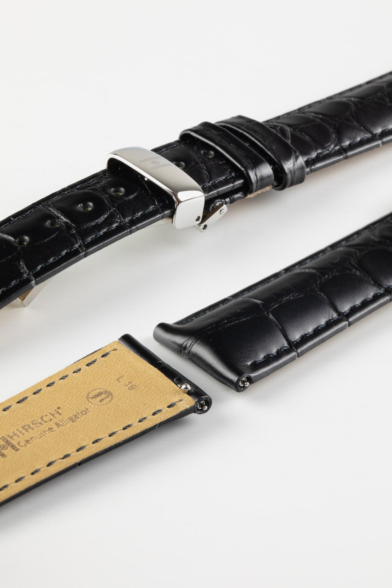 Hirsch GENUINE ALLIGATOR Louisiana Alligator Quick-Release Watch Strap in BLACK